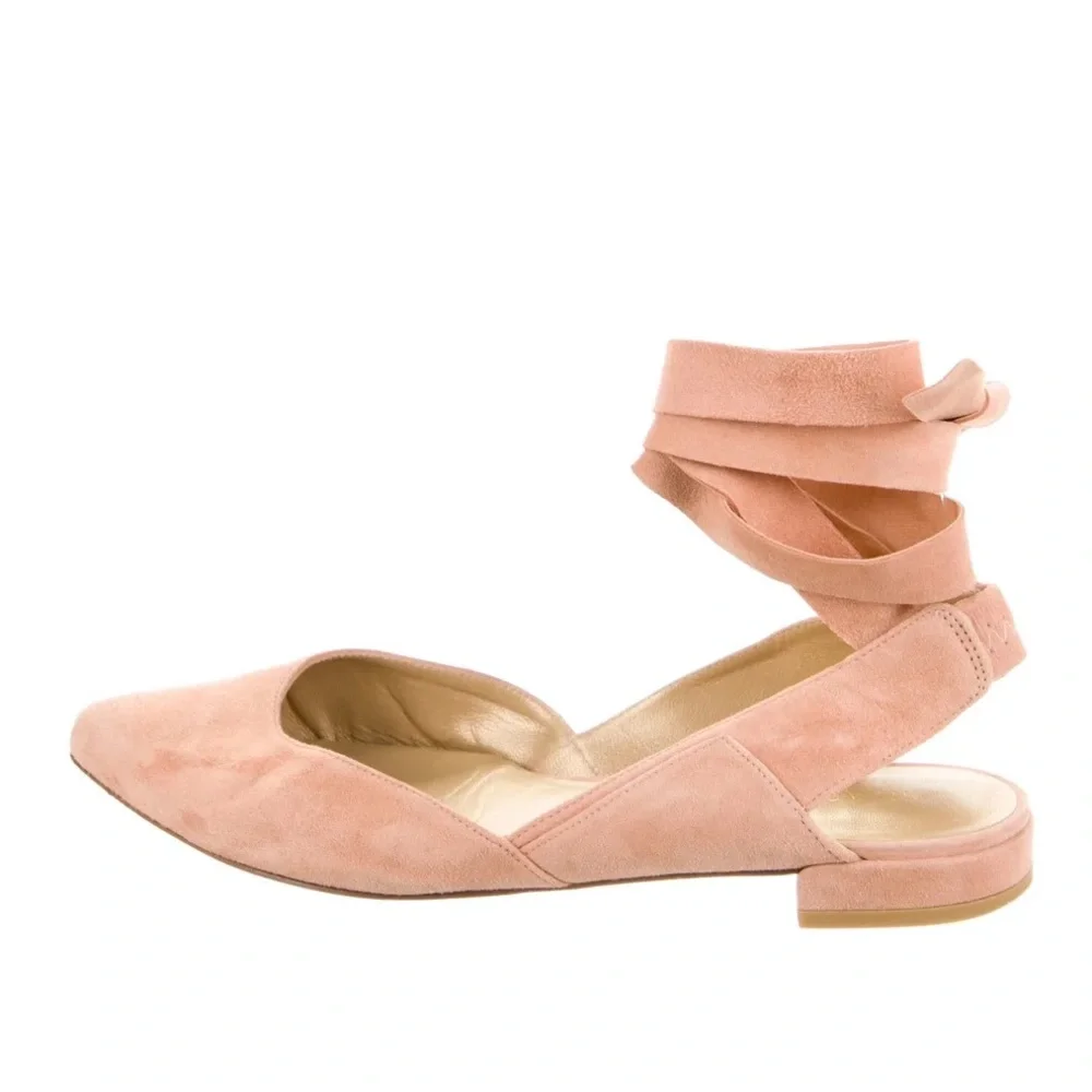 Stuart Weitzman Pink Suede Flats with Bow - Picture 3 of 6